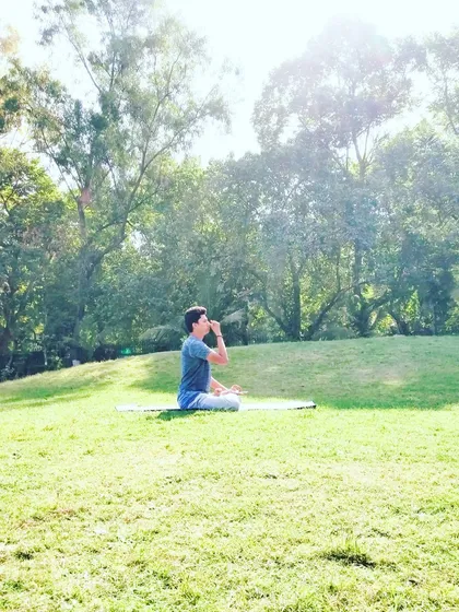 According to yogic science, our breath, or 'prana', is our vital life force. Here, I practice Nadi Shodhana, or alternate nostril breathing, a powerful pranayama technique to purify the energy channels, calm the nervous system, and bring clarity to the mind. Correct breathing is the key to a healthy body and spirit.
