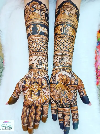 A full view of the bridal design that honors family. The portrait of the bride with her parents is a central element, showcasing the importance of their blessing and love.