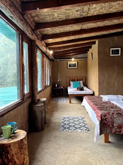 This is the beautiful, rustic campsite built by our guide Rakesh Rana in his native Mukteshwar. It's the perfect base for our MTB workshops, with great trails right at the doorstep.