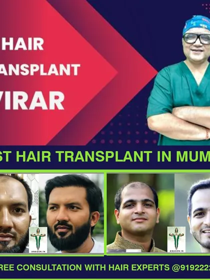 We provide the best hair transplant services in Virar, Mumbai. This image highlights our successful results and invites people for a free consultation with our hair experts.