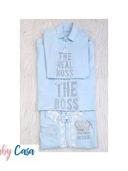 Double the boss, double the fun. This twinning set for a dad and his two boys features 'The Real Boss', 'The Boss', and 'The New Boss' shirts for a playful family statement.