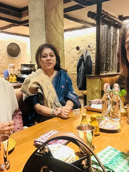A selfie capturing a happy moment during dinner with Anup Jalota Ji and friends. These are the moments of pure khushi (joy).