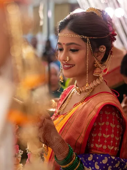 A beautiful candid moment of my bride Jaee during her wedding ceremony, looking absolutely radiant.