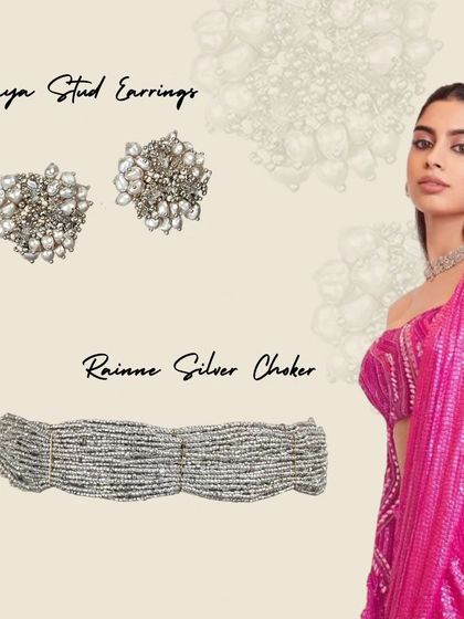Love Khushi Kapoor's pink saree look? We've paired it with our Inaya Stud Earrings and Rainne Silver Choker to show you how to get that chic, contemporary ethnic style.