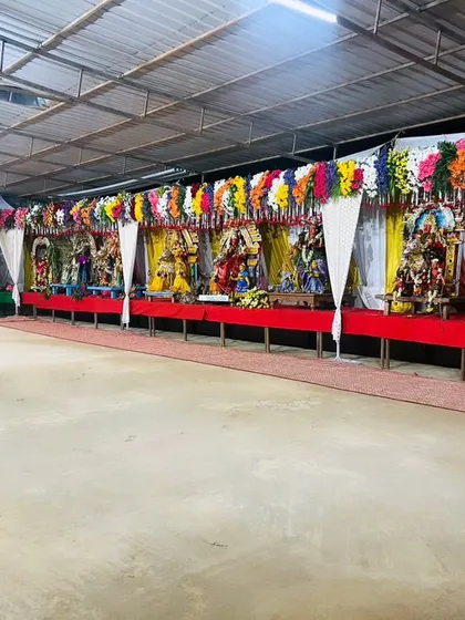 For large temple festivals, I can manage complex setups, such as this arrangement for 25 different Grama Devis, ensuring each deity is presented with reverence.