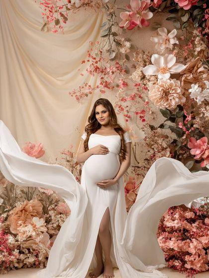 A wider angle of the floral wall, showing the scale and beauty of this bespoke setup.