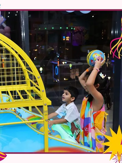A little friendly competition at the basketball hoop inside our trampoline area. It adds an extra layer of fun to the bouncing.