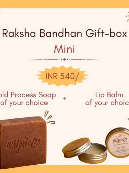 Our mini Raksha Bandhan Gift Box, a thoughtful and fun set containing a cold process soap and a lip balm of your choice.