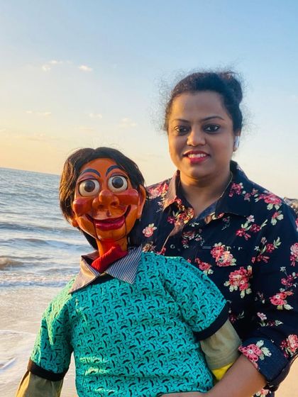 Another beautiful shot with Dinku by the sea at sunset. He is more than a puppet; he is a part of my identity as an artist.
