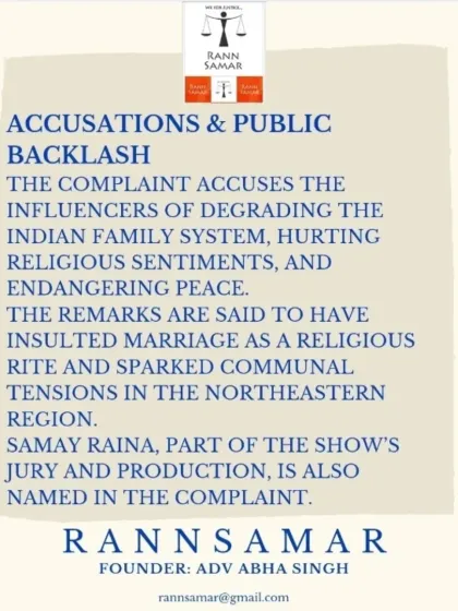 An informational post from my foundation, Rann Samar, detailing the accusations against influencers for degrading the family system and hurting religious sentiments.