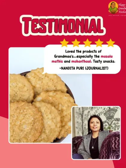 We are so grateful for the love we receive. Here is a wonderful testimonial from journalist Nandita Puri, who especially enjoyed our masala mathis and our rich, fudgy mohanthaal.