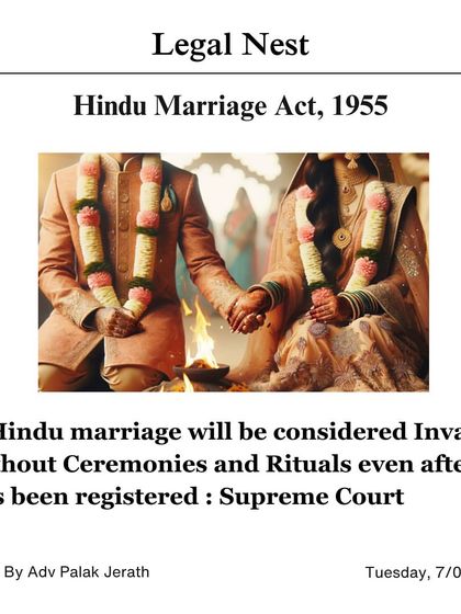 The Supreme Court recently observed that a Hindu marriage without the proper ceremonies and rituals is invalid, even if it is registered. This emphasizes that marriage is a sacred institution, not just a commercial transaction or a party.