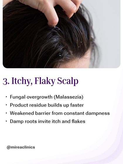 Itchy, Flaky Scalp: Constant dampness can weaken the scalp's natural barrier and encourage fungal overgrowth, leading to dandruff-like flakes and persistent itchiness. Using a medicated shampoo can help manage this.