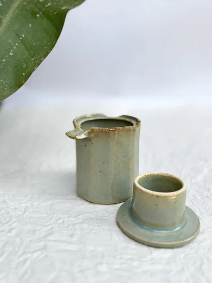 The two parts of our Party Ashtray, ready for use. You can order this in any of our custom glazes.