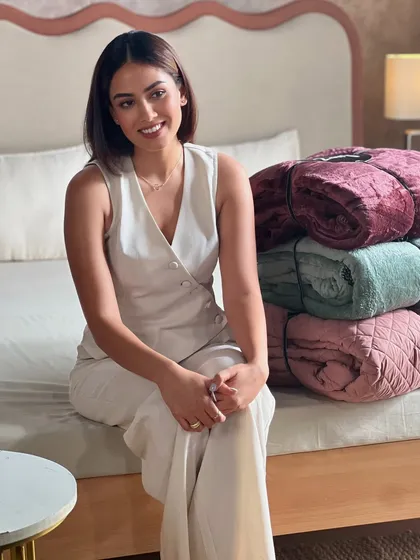 Casual chic for Mira Kapoor. I styled her in this simple yet elegant ivory vest and pants set for a relaxed brand shoot.