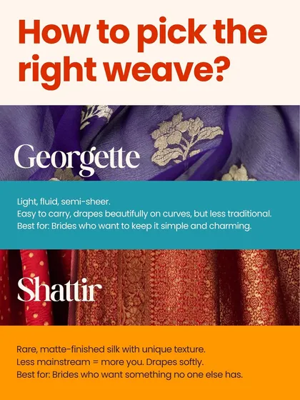 More on weaves. Here we explore Georgette and the rare Shattir silk, perfect for brides who want something simple, charming, or unique.