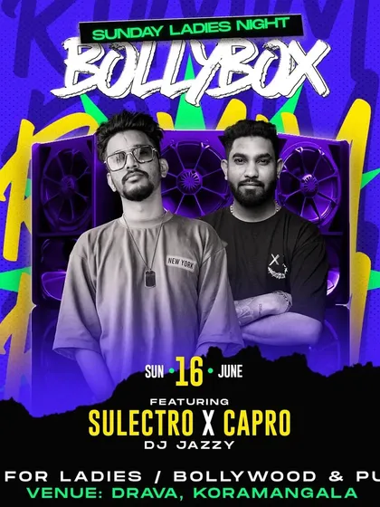 The poster for a 'Bollybox' Sunday Ladies Night. These nights are a staple, and I always make sure the playlist is packed with Bollywood and Punjabi anthems.