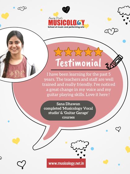 Sana, a student for 5 years, noticed a great change in her voice and guitar playing skills, loving the friendly and well-trained staff.
