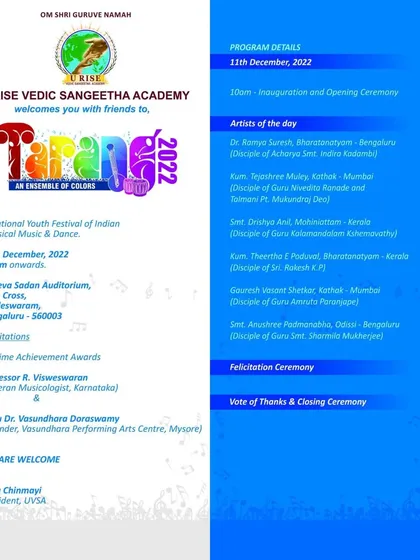 The flyer for Tarang 2022, a National Youth Festival of Indian Classical Music and Dance, where I performed for a fundraiser.