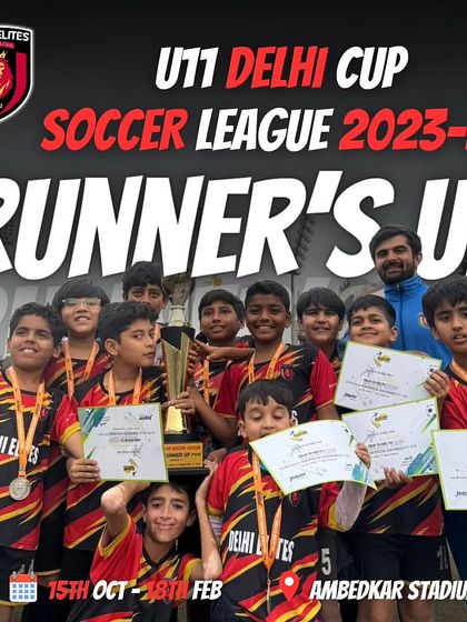 Our U-11 team proudly posing with their runners-up trophy from the 5-month long Delhi Cup Soccer League.