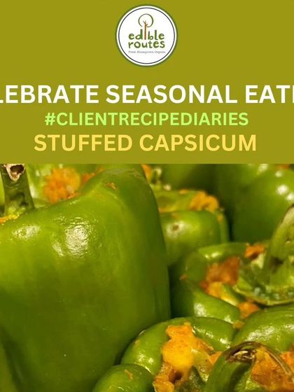 Stuffed capsicum, or bharwa shimla mirch, made by a client using our fresh, organic capsicums. It’s always a joy to see the creative and delicious meals that come from our produce.