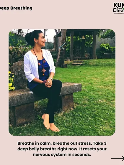 Deep breathing is a powerful tool. Just taking three deep belly breaths can reset your nervous system in seconds. It's a simple way to bring calm into a hectic day.