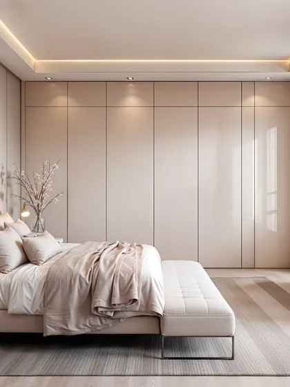 A minimalist take on the Sakura theme, with sleek, handleless wardrobes, a simple TV unit, and subtle floral accents.