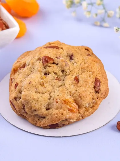 A single, giant Apricot Pecan cookie. It's chewy from the dried apricots and crunchy from the toasted pecans.