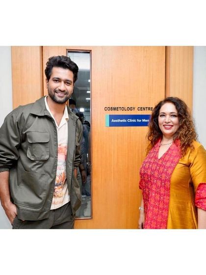 Standing with Vicky Kaushal outside the new Cosmetology Centre and Aesthetic Clinic for Men. It was an unforgettable day dedicated to promoting confidence and well-being.