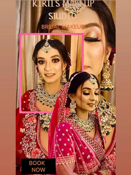 This promotional collage showcases two different bridal looks, one in red and one in pink. It highlights my versatility in creating both traditional and contemporary bridal makeup styles.