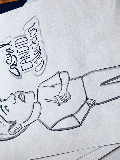 This "Casual Candid Collection" piece is a full-body caricature that captures a relaxed and natural pose.