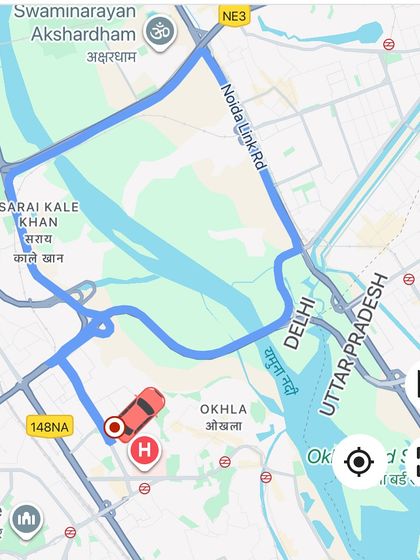 Another map screenshot showing the extensive area our teams covered, from Sarai Kale Khan to the Noida Link Road, reaching animals stranded by the Yamuna river.