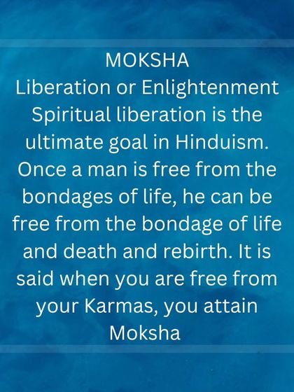 Moksha is the ultimate goal of spiritual liberation from the cycle of life and death. Through dedicated practice, we work to free ourselves from the bonds of karma and attain enlightenment.