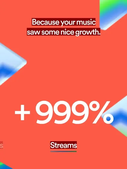 My Spotify for Artists stats showing over 999% growth in streams. It's amazing to see the journey in numbers.