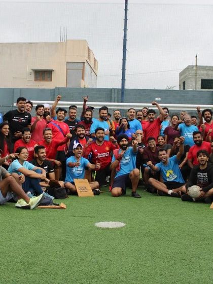 A throwback to a fun and sweaty Devils Circuit bootcamp. We gather on the turf to work on agility, strength, and conditioning, all with a healthy dose of high fives.