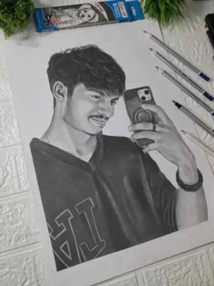 Another view of the selfie portrait, showing the details from a different angle.