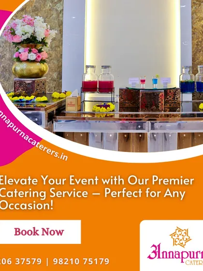 An advertisement for our premier catering service, showing a stylish welcome drink station ready for an event.
