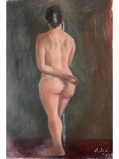 A study of the figure from the back, also in oil on linen. These sessions are invaluable for practicing anatomy and understanding the human form from all angles.