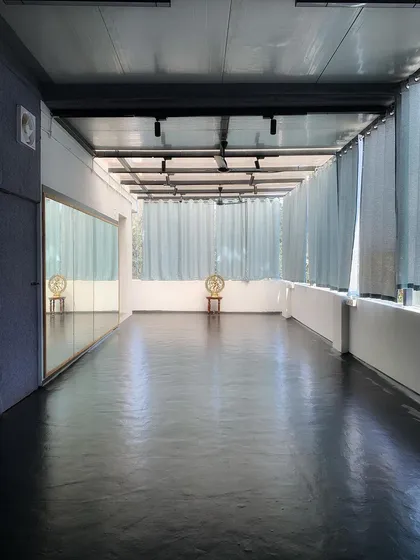 A look at our second studio hall, a long, mirrored space perfect for focusing on technique and form. The natural light makes it a beautiful place to practice during the day.