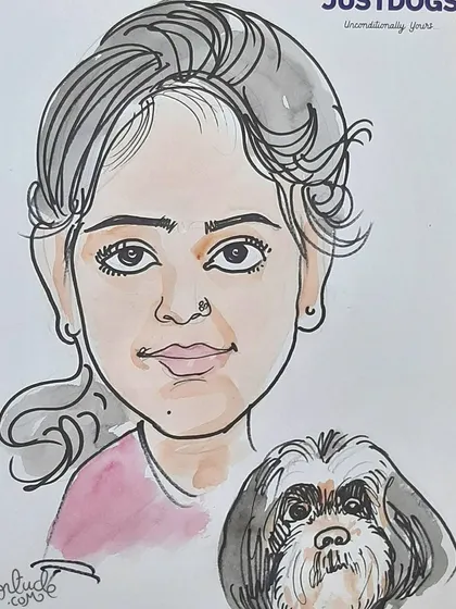 A sweet portrait of a girl and her Shih Tzu. I take care to capture the likeness of both the person and their beloved pet.