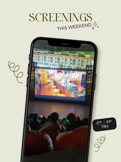 Our main poster for the May weekend screenings, showcasing a beautiful rooftop venue.