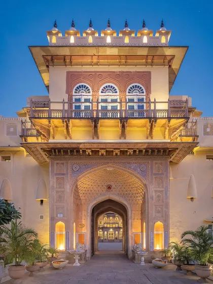 The magnificent entrance of Chomu Palace in Rajasthan, a premier destination for a royal heritage wedding. We have extensive experience in managing large-scale events at such iconic properties.