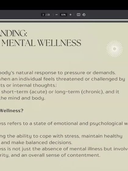 Our Stress Management workshop starts by defining stress and mental wellness. I explain how yoga helps build resilience and provides tools to cope with the body's natural response to pressure, moving beyond just the absence of illness to a state of true contentment.