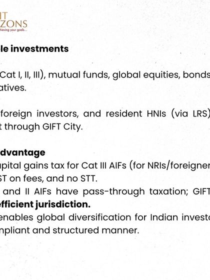 This bulletin puts a spotlight on GIFT City, India's global financial hub. We explain its tax advantages, eligible investments, and how it is emerging as a preferred center for cross-border wealth structuring for NRIs and HNIs.