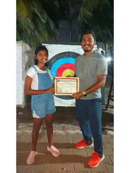 Another successful summer camp participant. She now has a solid foundation in the fundamentals of archery.