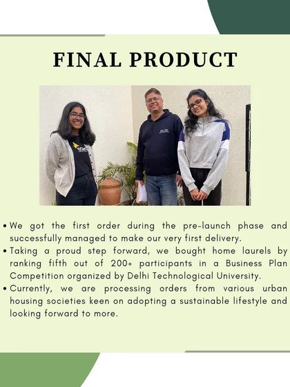 This image celebrates a major milestone: our first pre-launch order and successful delivery. It also highlights our achievement of ranking fifth in a business plan competition, validating our efforts and marking a proud step forward.