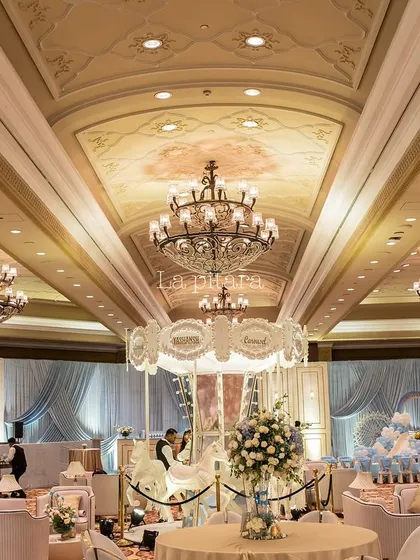 For a truly grand celebration, we designed and built this stunning, life-sized carousel as the central feature. Set within the elegant ballroom of the Taj Palace, this piece demonstrates our ability to execute large-scale, high-impact decor that leaves guests in awe.