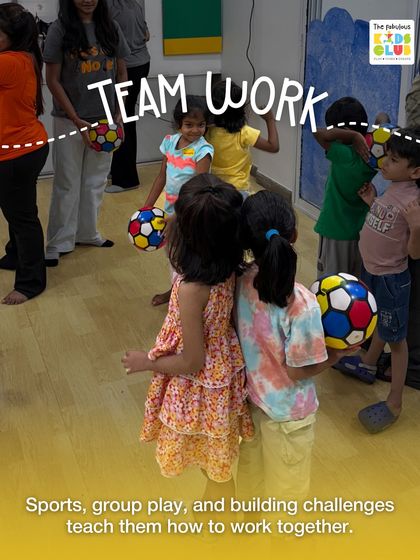 Teamwork in action! Sports, group play, and building challenges are some of the best ways to teach children how to work together towards a common goal.