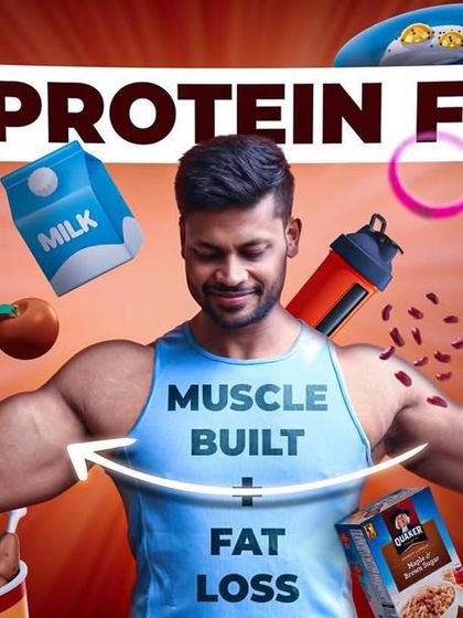 High Protein Foods for Muscle Building and Fat Loss. A promotional image for a video guide on the best food sources to hit your protein goals.