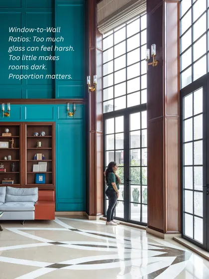 The window-to-wall ratio is critical. Too much glass can feel harsh, while too little can make a room dark. Getting the proportion right ensures a space is filled with gentle, natural light.